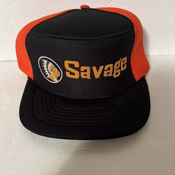 Savage Arms Native American Indian logo Trucker Hat Snapback Cap HTF RARE #R4 - Picture 1 of 2